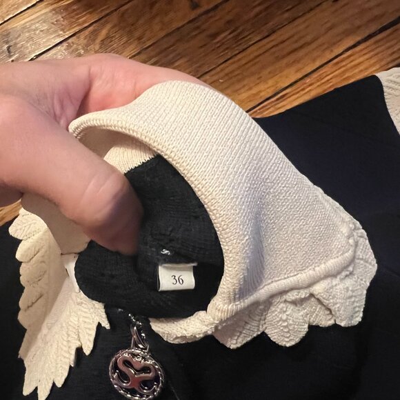 Sandro Navy Blue Patterned Knit Zip-Up Mini Dress - Picture 8 of 13